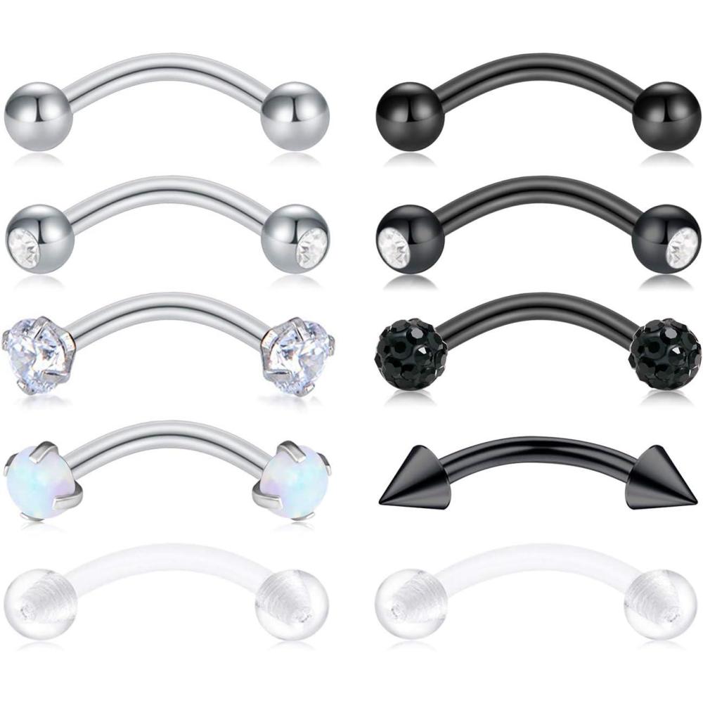 imageMayhoop 16G Stainless Steel Daith Rook Earring 8mm 10mm Curved Barbell Eyebrow Rings Piercing Jewelry for Women Men6SilverBlackClear8mm Bar length