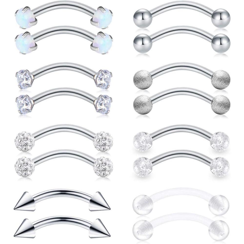 imageMayhoop 16G Stainless Steel Daith Rook Earring 8mm 10mm Curved Barbell Eyebrow Rings Piercing Jewelry for Women Men8mm Bar Length3