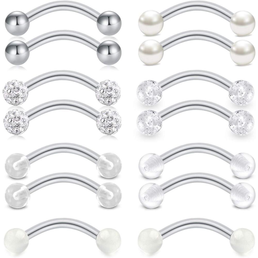 imageMayhoop 16G Stainless Steel Daith Rook Earring 8mm 10mm Curved Barbell Eyebrow Rings Piercing Jewelry for Women Men8mm Silver bar