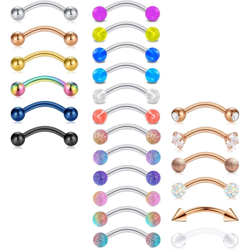 imageMayhoop 16G Surgical Steel Daith Rook Earring 8mm 10mm Curved Barbell Eyebrow Rings Piercing Jewelry for Women Men