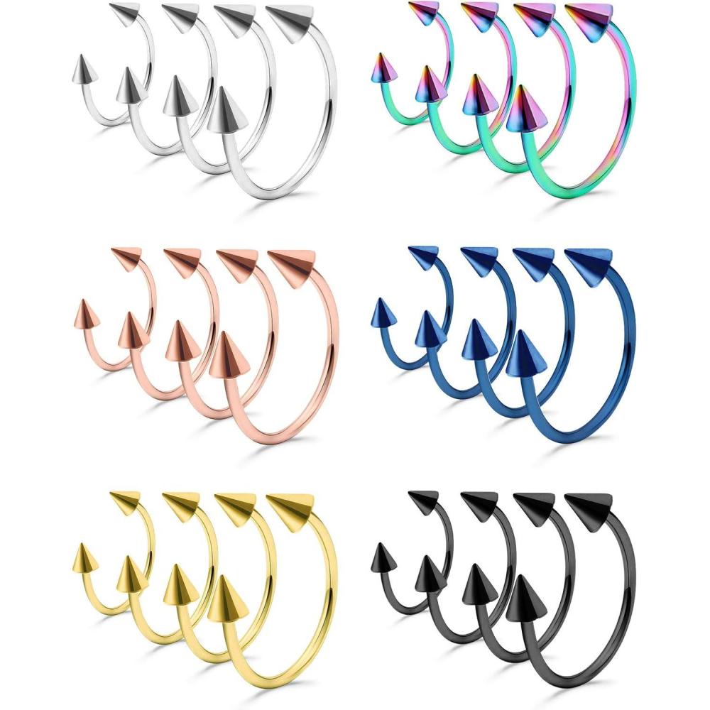 imageMayhoop 16G Surgical Steel Horseshoe Nose Septum Rings Piercing Jewelry Cartilage Helix Tragus Earring Hoop Lip Horseshoe Piercing for Women Men 24Pcs