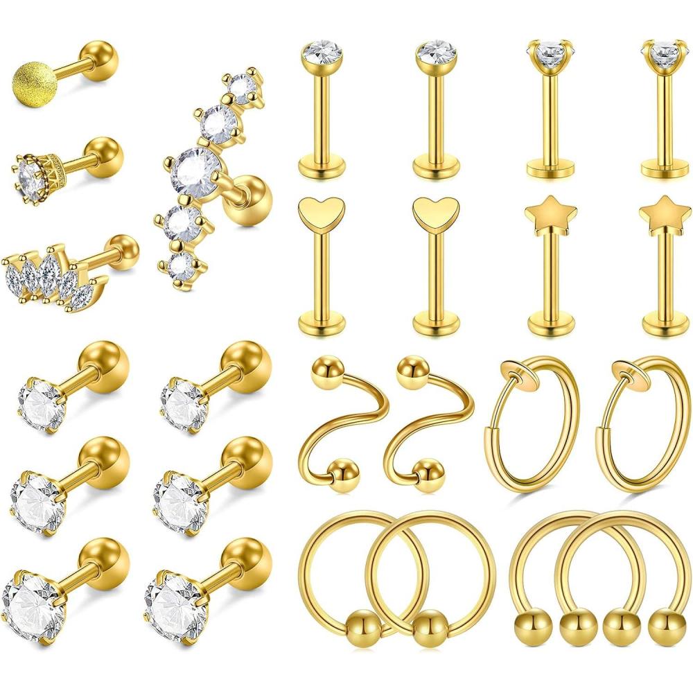 imageMayhoop 16g Cartilage Earrings  Men Women Surgical Stainless Steel Tragus Piercing Jewelry Stud Hoop Forward Helix Rook Daith Conch EarringsGold