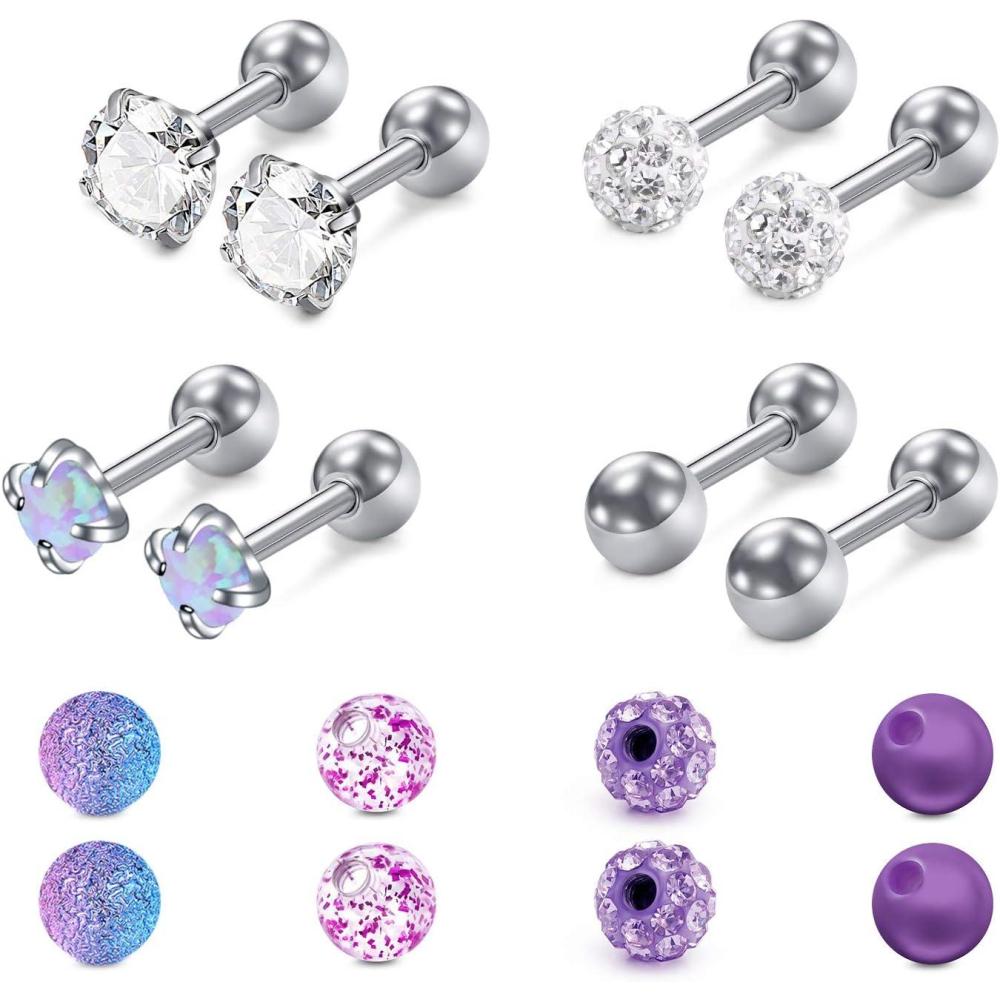 imageMayhoop 16g Cartilage Earrings Men Women Surgical Stainless Steel Tragus Piercing Jewelry Stud Hoop Forward Helix Rook Daith Conch EarringsPurple