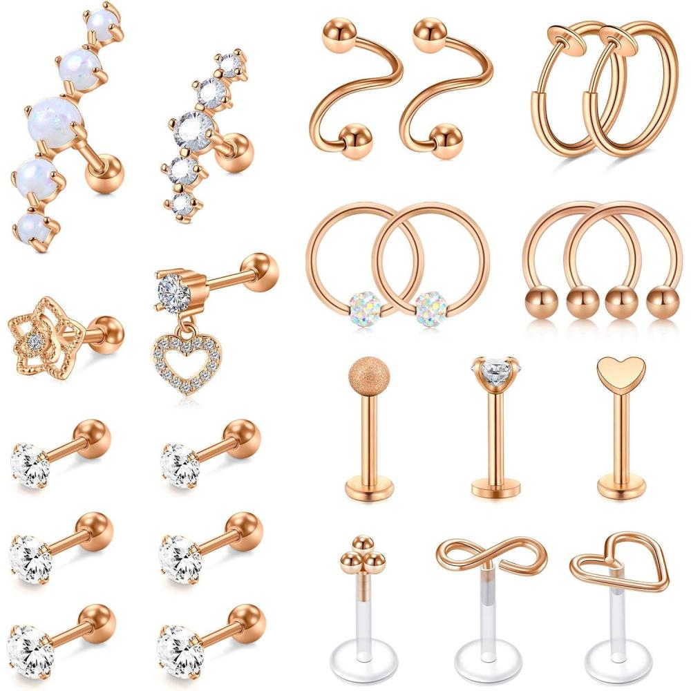 imageMayhoop 16g Cartilage Earrings Men Women Surgical Stainless Steel Tragus Piercing Jewelry Stud Hoop Forward Helix Rook Daith Conch EarringsRosegold