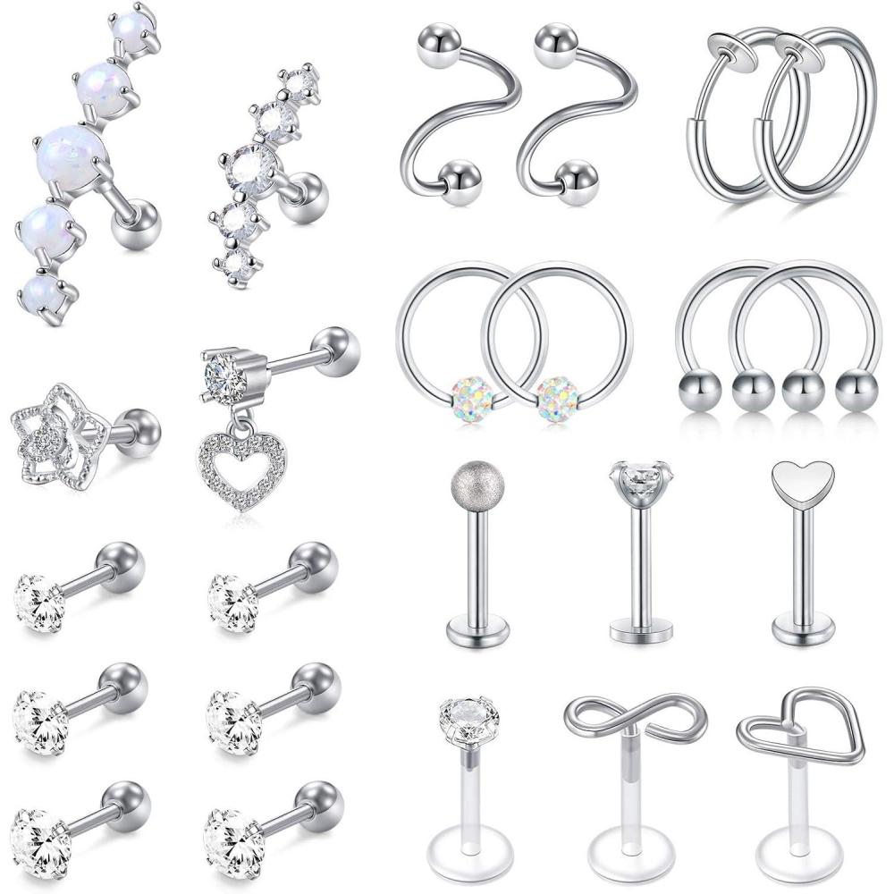 imageMayhoop 16g Cartilage Earrings Men Women Surgical Stainless Steel Tragus Piercing Jewelry Stud Hoop Forward Helix Rook Daith Conch EarringsSilver