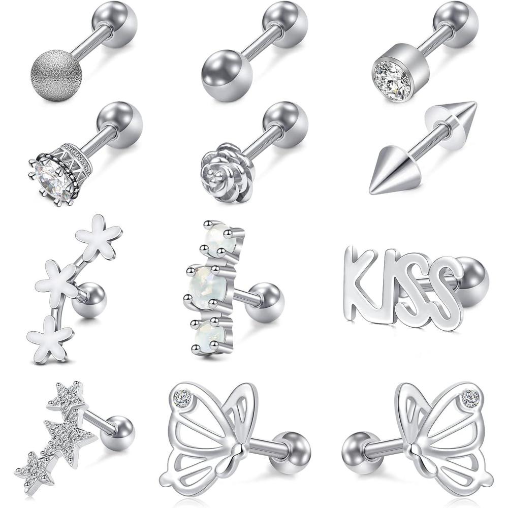 imageMayhoop 16g Cartilage Earrings  Men Women Surgical Stainless Steel Tragus Piercing Jewelry Stud Hoop Forward Helix Rook Daith Conch EarringsSilver2