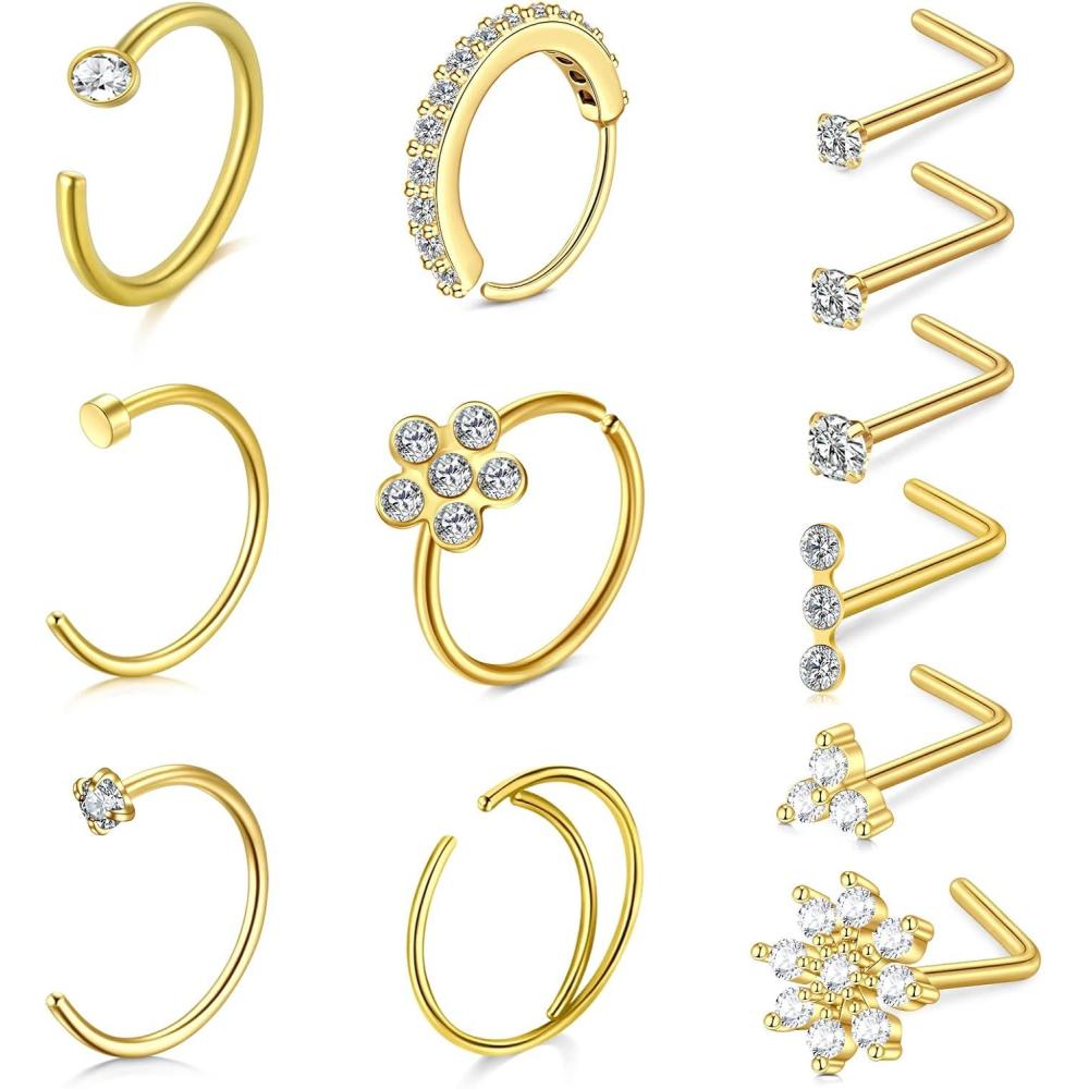 imageMayhoop 20G Gold Nose Ring 316L Surgical Stainless Steel L Shaped Nose Piercing Stud Jewelry Hypoallergenic Piercings Hoop Jewelry For Women Men20GGold