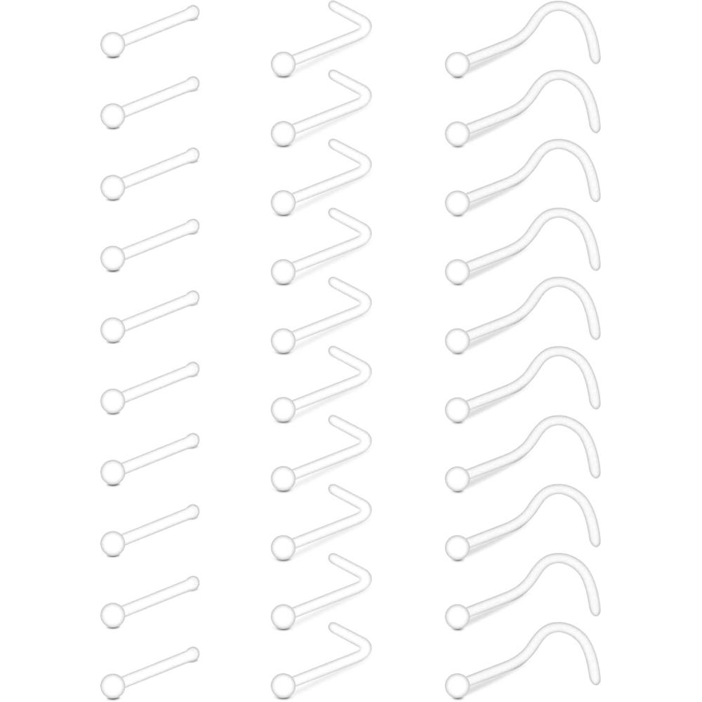 imageMayhoop 38pcs Clear Piercing Retainers for Surgery Bioflex Nose Rings Belly Rings Septum Eyebrow Lip Cartilage Tragus Earring Retainer Industrial Bar Plastic Piercing Jewelry for Work30Pcs20Ground top15mm