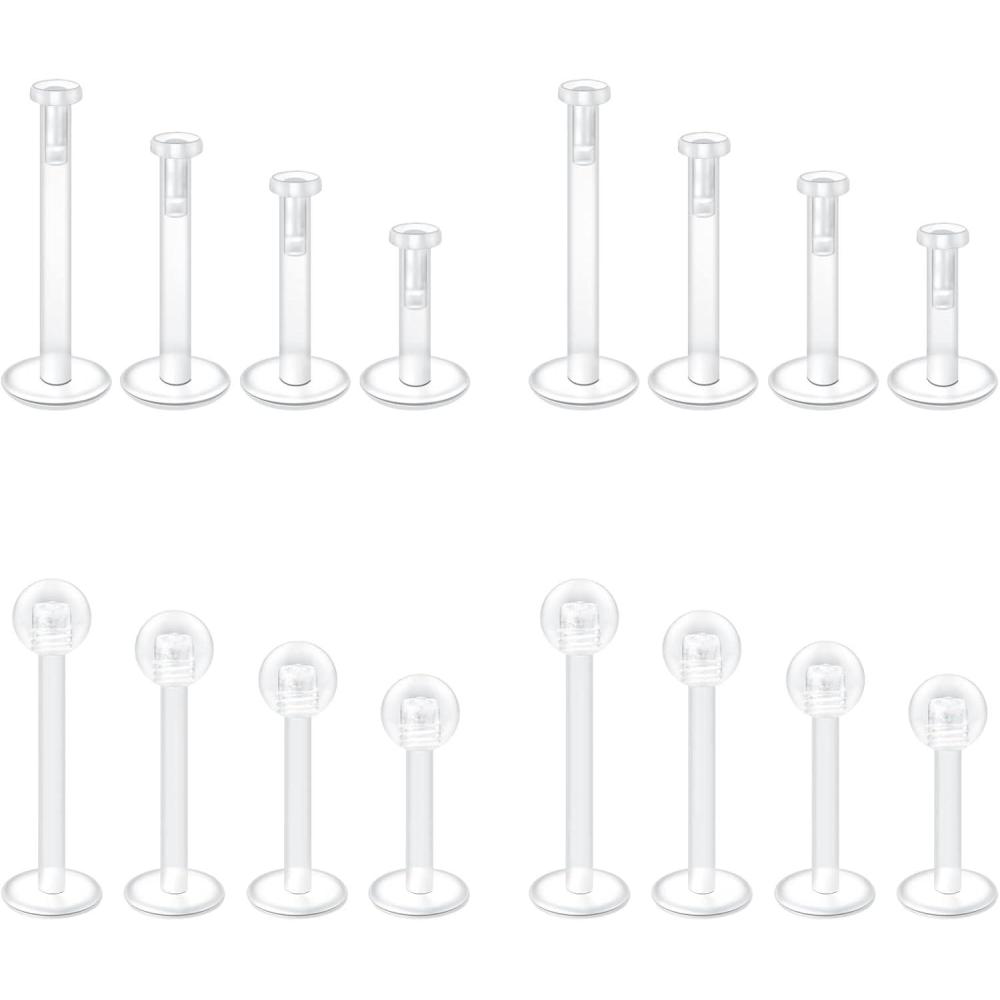 imageMayhoop 38pcs Clear Piercing Retainers for Surgery Bioflex Nose Rings Belly Rings Septum Eyebrow Lip Cartilage Tragus Earring Retainer Industrial Bar Plastic Piercing Jewelry for WorkStyle B