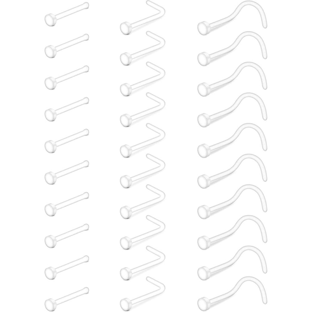 imageMayhoop 38pcs Clear Piercing Retainers for Surgery Bioflex Nose Rings Belly Rings Septum Eyebrow Lip Cartilage Tragus Earring Retainer Industrial Bar Plastic Piercing Jewelry for Work30Pcs18Gflat top2mm 25mm