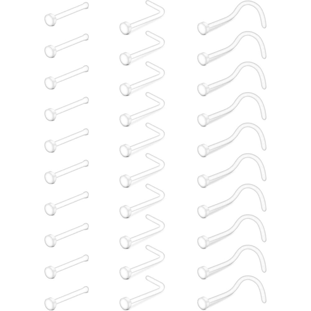imageMayhoop 38pcs Clear Piercing Retainers for Surgery Bioflex Nose Rings Belly Rings Septum Eyebrow Lip Cartilage Tragus Earring Retainer Industrial Bar Plastic Piercing Jewelry for Work30Pcs20Gflat top2mm