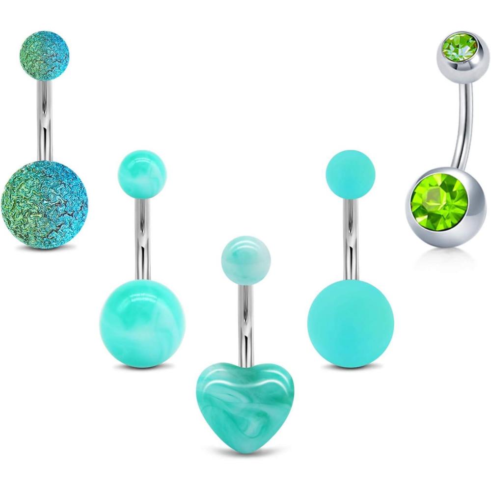 imageMayhoop Belly Button Rings Stainless Steel 14G CZ Navel Belly Rings 38quot 10mm Piercing Barbell Body Jewelry for Women2Green