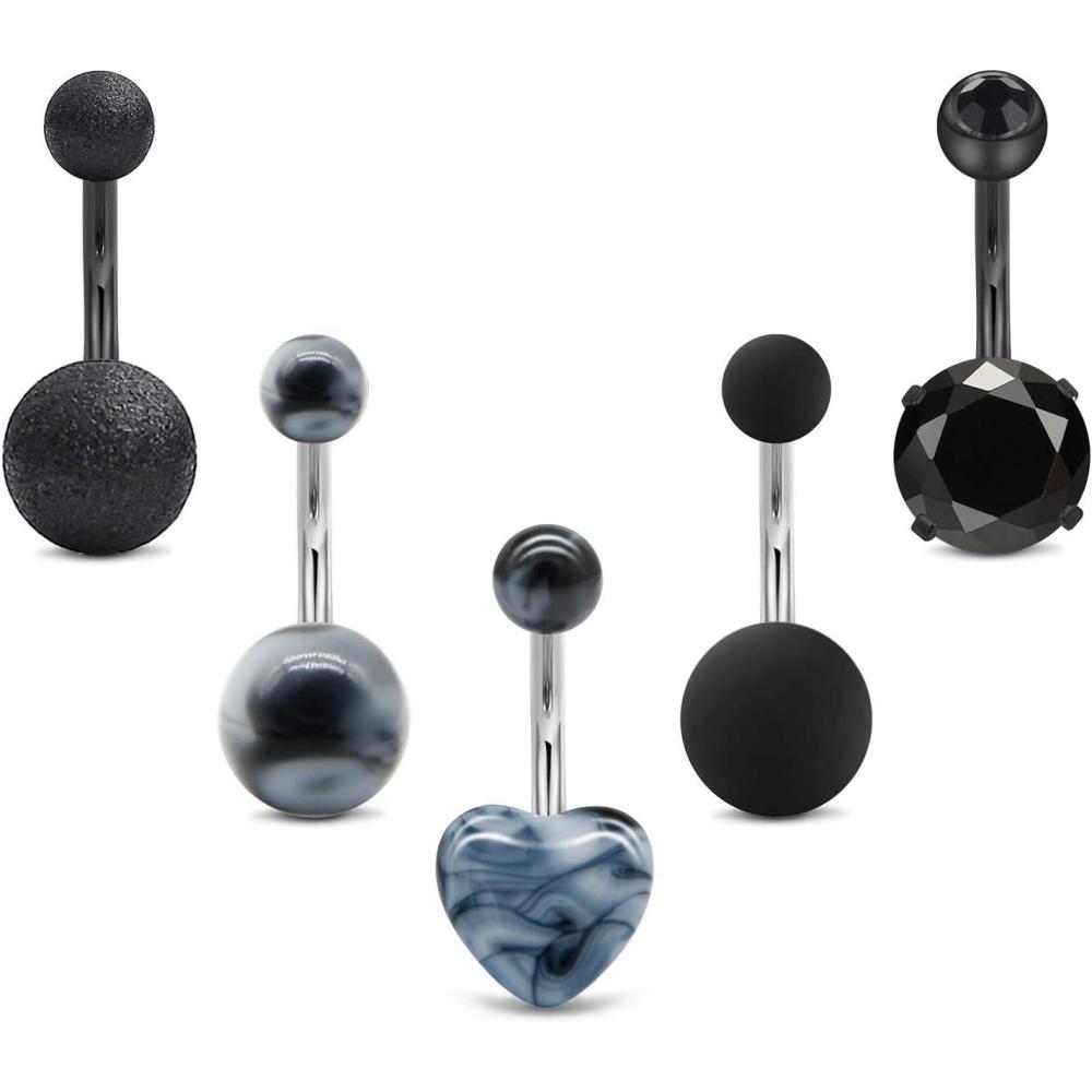 imageMayhoop Belly Button Rings Stainless Steel 14G CZ Navel Belly Rings 38quot 10mm Piercing Barbell Body Jewelry for Women3Black
