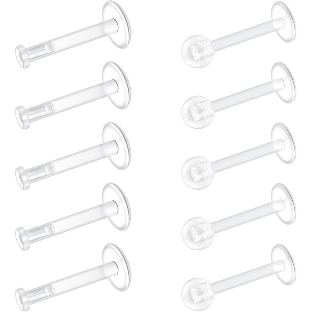 imageMayhoop Clear Earrings for WorkSports Surgery Bioflex Labret Helix Cartilage Tragus Lip Earring Clear Piercing Retainers Plastic Jewelry For Women Men 6mm 8mm 10mm 12mm16G 8mm