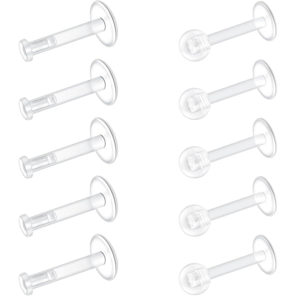 imageMayhoop Clear Earrings for WorkSports  Surgery Bioflex Labret Helix Cartilage Tragus Lip Earring Clear Piercing Retainers Plastic Jewelry For Women Men 6mm 8mm 10mm 12mm16G 6mm