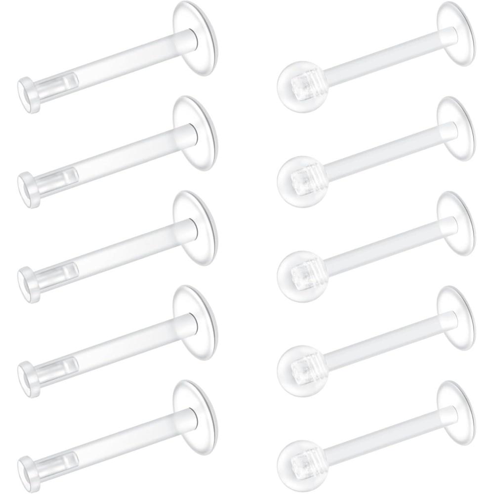 imageMayhoop Clear Earrings for WorkSports Surgery Bioflex Labret Helix Cartilage Tragus Lip Earring Clear Piercing Retainers Plastic Jewelry For Women Men 6mm 8mm 10mm 12mm16G 10mm