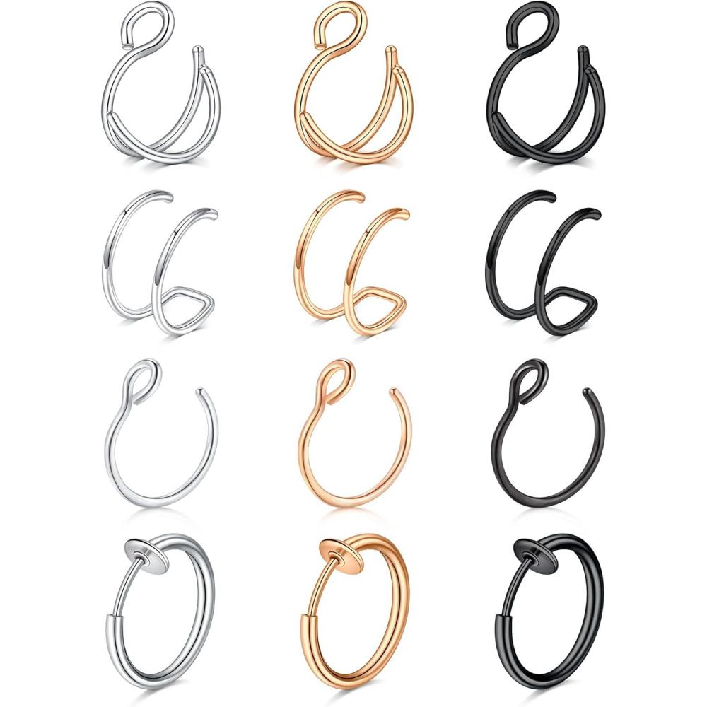 imageMayhoop Faux Nose Ring Hoop Double Piercing for Women ampamp Men  Silver Rose Gold Black12PcsMix