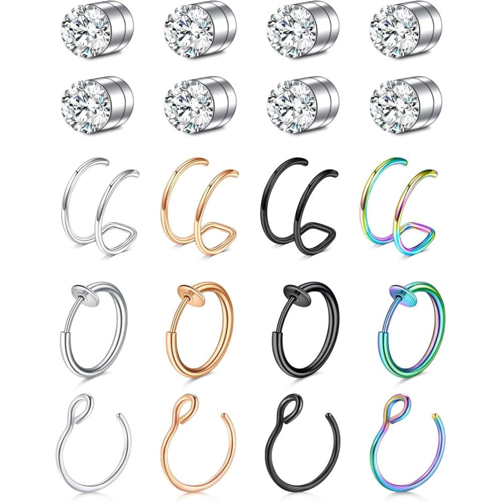 imageMayhoop Faux Nose Ring Hoops and Studs Fake Nose Piercing for Women and Men2Mix B