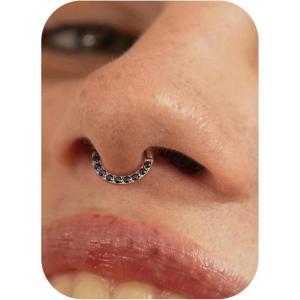 BodyBonita 16G 6mm Hinged Septum Rings – G23 Titanium Nose Rings Hoops Clicker Septum Jewelry Black CZ Nose Piercings Helix Tragus Rook Daith Earrings for Women Men Silver(Silver-Black CZ)