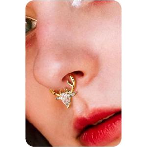BodyBonita 16G Christmas Septum Rings Jewelry – 316 Surgical Steel Deer CZ Nose Rings Hoops Clicker for Women Daith Piercing Jewelry Conch Tragus Helix Cartilage Earring 14K Gold Plated/Silver 10 mm(Clear CZ  Gold 16G(1.2mm)10mm)