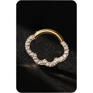 BodyBonita 16G Cloud Hinged Septum Rings – G23 Titanium Nose Rings Hoops Clicker Septum Jewelry CZ Nose Piercings Helix Tragus Rook Daith Earrings for Women Men Silver/14K Gold Plated 8mm(Gold-Cloud Shape)