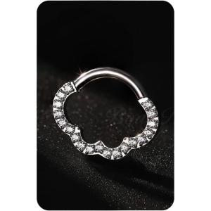 BodyBonita 16G Cloud Hinged Septum Rings – G23 Titanium Nose Rings Hoops Clicker Septum Jewelry CZ Nose Piercings Helix Tragus Rook Daith Earrings for Women Men Silver/14K Gold Plated 8mm(Silver-Cloud Shape)