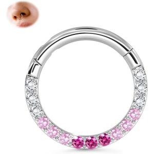 BodyBonita 16G Gradient CZ Septum Rings Jewelry – 316L Surgical Steel Nose Rings Hoops for Women 16G Nose Piercings Cartilage Earrings Helix Rook Tragus Daith Conch Piercing Jewelry 8mm(Pink CZ)