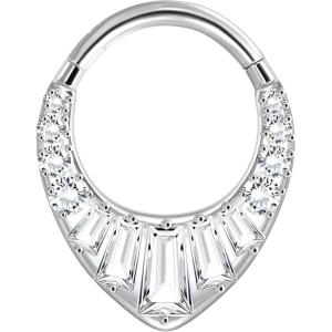 BodyBonita 16G Septum Ring – 316L Surgical Steel Teardrop Nose Rings Hoops Clear CZ Nose Piercings Daith Piercing Jewelry Tragus Helix Rook Cartilage Earrings for Women 8mm(Silver-Rectangular CZ)