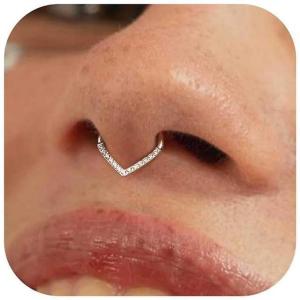 BodyBonita 16G Septum Rings – 316L Surgical Steel Teardrop Hinged Nose Rings Hoops Seamless Septum Jewelry CZ Nose Piercings Helix Tragus Rook Daith Piercing Men Silver/Gold Plated/Black 8mm 10mm(Silver  Clear CZ(5A))