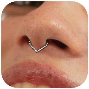 BodyBonita 16G Septum Rings – 316L Surgical Steel Teardrop Hinged Nose Rings Hoops Seamless Septum Jewelry CZ Nose Piercings Helix Tragus Rook Daith Piercing Men Silver/Gold Plated/Black 8mm 10mm(Black  Clear CZ(5A))