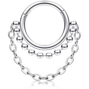 BodyBonita 16G Septum Rings Clicker 316L Stainless Steel Septum Nose Rings for Women Daith Earrings for Women Septum Jewelry Conch Daith Piercing Jewelry 14k Gold Plated/Silver 8mm 10mm(Chian Clicker-Gold/Silver)