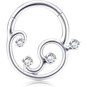 BodyBonita 16G Septum Rings Clicker 316L Stainless Steel Septum Nose Rings for Women Daith Earrings for Women Septum Jewelry Conch Daith Piercing Jewelry 14k Gold Plated/Silver 8mm 10mm(Galactic Quartet-Gold/Silver)