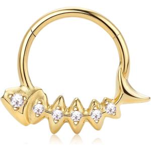 BodyBonita 16G Septum Rings Fish Bones, G23 Titanium Nose Rings Hoops, Septum Jewelry Clicker, Conch Helix Tragus Rook Daith Piercings for Women Men Silver/Gold Plated 8/10 mm(Gold)