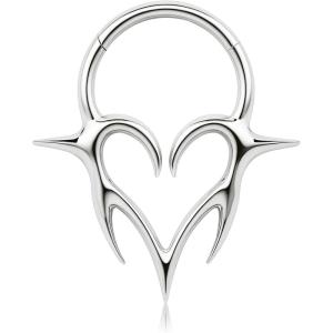 BodyBonita 16G Septum Rings Flame Heart, G23 Titanium Septum Jewelry, Nose Rings Hoops Clicker, Conch Helix Tragus Rook Daith Piercings for Women Men Silver/Gold Plated 8/10mm(Silver)