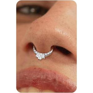 BodyBonita 16G Septum Rings Jewelry – Cubic Zirconia Luxe 316L Stainless Steel Hinged Nose Rings Hoops for Women Conch Piercing Jewelry Tragus Daith Helix Earring 14K Gold Plated/Silver 8 mm/10 mm(Lustrous Beam-Gold/Silver)