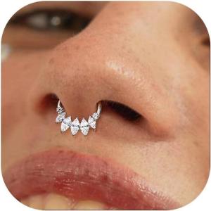 BodyBonita 16G Septum Rings Jewelry – Cubic Zirconia Luxe 316L Stainless Steel Hinged Nose Rings Hoops for Women Conch Piercing Jewelry Tragus Daith Helix Earring 14K Gold Plated/Silver 8 mm/10 mm(Star Gleam-Silver)