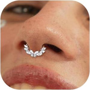 BodyBonita 16G Septum Rings Jewelry – Cubic Zirconia Luxe 316L Stainless Steel Hinged Nose Rings Hoops for Women Conch Piercing Jewelry Tragus Daith Helix Earring 14K Gold Plated/Silver 8 mm/10 mm(Butterfly Garland-Silver)