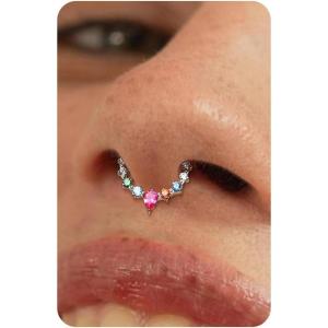 BodyBonita 16G Septum Rings Jewelry – Cubic Zirconia Luxe 316L Stainless Steel Hinged Nose Rings Hoops for Women Conch Piercing Jewelry Tragus Daith Helix Earring 14K Gold Plated/Silver 8 mm/10 mm(Vivid Spectrum-Silver)