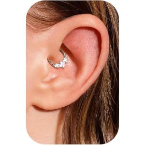 BodyBonita 16G Septum Rings Jewelry – Cubic Zirconia Luxe 316L Stainless Steel Hinged Nose Rings Hoops for Women Conch Piercing Jewelry Tragus Daith Helix Earring 14K Gold Plated/Silver 8 mm/10 mm(Geometric Spark-Gold/Silver)