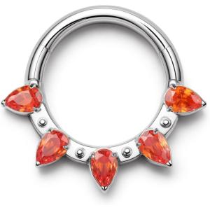 BodyBonita 16G Septum Rings Pink/Red/Green/Clear CZ, G23 Titanium Nose Ring Hoops, Septum Jewelry Clicker, Conch Helix Tragus Rook Daith Piercings for Women Men Silver/Gold 8/10 mm(Red CZ-Silver)