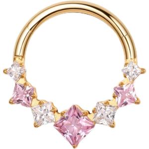 BodyBonita 16G Septum Rings Pink/Red/Green/Clear CZ, G23 Titanium Nose Ring Hoops, Septum Jewelry Clicker, Conch Helix Tragus Rook Daith Piercings for Women Men Silver/Gold 8/10 mm(Pink CZ-Gold)