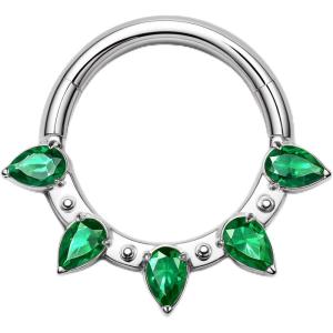 BodyBonita 16G Septum Rings Pink/Red/Green/Clear CZ, G23 Titanium Nose Ring Hoops, Septum Jewelry Clicker, Conch Helix Tragus Rook Daith Piercings for Women Men Silver/Gold 8/10 mm(Green CZ-Silver)