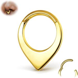 BodyBonita 16G Septum Rings Teardrop – 316L Surgical Steel Nose Rings Hoops Hinged Cartilage Earrings for Women Conch Daith Piercing Jewelry Helix Rook Lip Gold Plated/Silver/Black/RoseGold Plated(Teardrop-Bold  Gold)