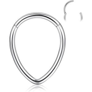BodyBonita 16G Septum Rings Teardrop – 316L Surgical Steel Nose Rings Hoops Hinged Cartilage Earrings for Women Conch Daith Piercing Jewelry Helix Rook Lip Gold Plated/Silver/Black/RoseGold Plated(Teardrop-Sleek  Silver)
