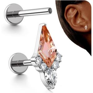 BodyBonita 16G Stud Earrings Flat Back – G23 Titanium Internal Thread Cartilage Earrings for Women Hypoallergenic CZ Stud Piercing Jewelry Tragus/Nose/Helix/Conch/Medusa/Lip/Labret 6mm 8mm(Majesty-Titanium)