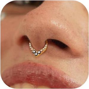 BodyBonita 16G Teardrop Septum Rings – 316L Surgical Steel Hinged Nose Rings Septum Piercings Jewelry CZ Nose Hoop Daith Tragus Helix Rook Cartilage Piercing Jewelry for Women Men Gold Plated 8mm 10mm(Gold  Black&Champagne CZ(5A))