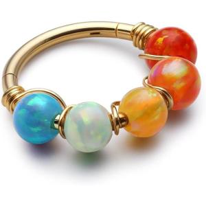 BodyBonita 1Pcs 18G 9mm Opal Nose Rings Hoops for Women – 316L Surgical Steel Septum Rings Nostril Helix Conch Daith Tragus Piercing Jewelry(Gold)