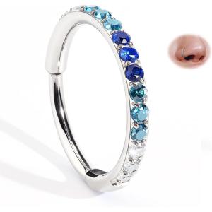 BodyBonita 20G Gradient CZ Nose Rings Hoops for Women – 316L Surgical Steel Nose Piercings Clicker Septum Rings Nostril Jewelry Cartilage Helix Rook Tragus Daith Earrings 6 7 8mm(Blue CZ)