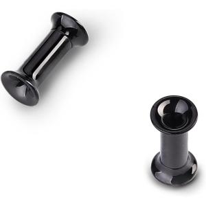 BodyBonita 2Pcs G23 Titanium Double Flared Earrings Internally Threaded Gauges for Ears Weights Eyelet Tunnel Plug Stretching Kit From 3mm to 25mm Women Men(Black)