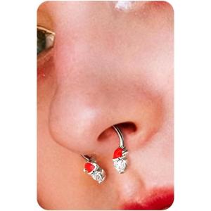 BodyBonita 316L Surgical Steel Horseshoe Christmas Septum Jewelry 16G Nose Rings Piercings Septum rings Daith Piercing Jewelry Helix Tragus Cartilage Earring for Women Men Gold Plated/Silver 8/10/12mm(Silver  Christmas Hat  16G(1.2mm)-10mm)